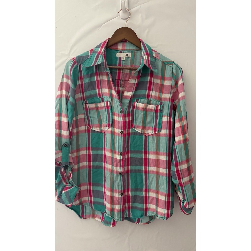 KUT from the Kloth Women's Plaid Collared Button-Up Long Sleeve Shirt S flannel